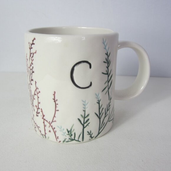 Anthropologie Dagny Monogram Mug Letter C Floral Cottage Pottery Ceramic - Picture 5 of 7